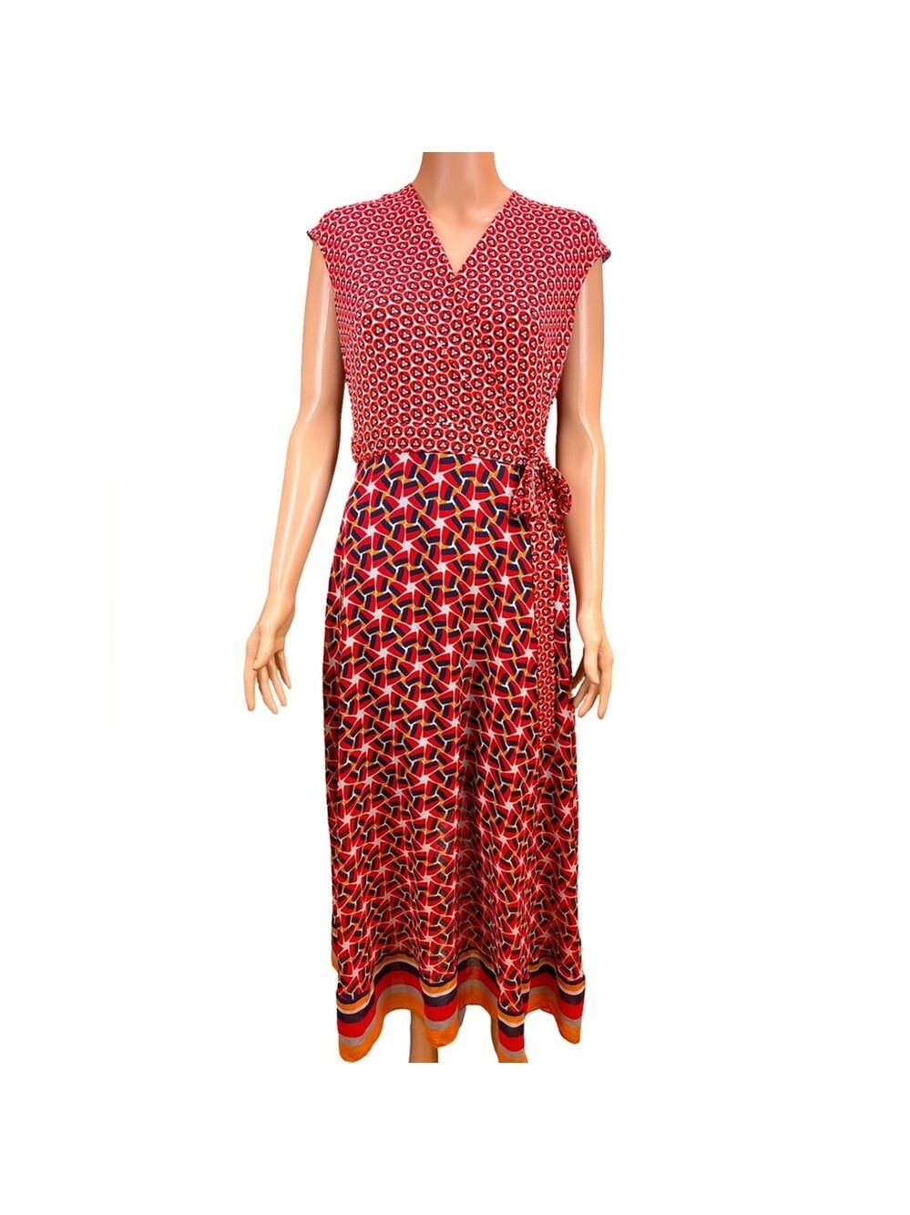 Just...Taylor Orange Red and Blue Geometric Poppy Maxi Dress NWT
